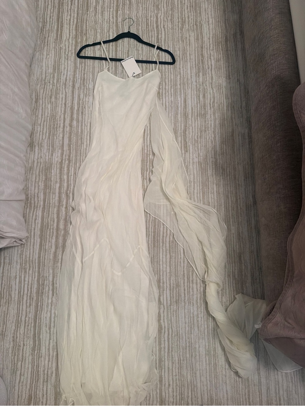 Reformation Ivory One-Shoulder Chiffon Gown